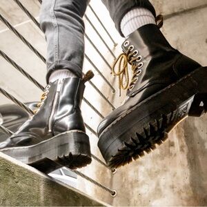 Platform Black Doc Marten Boots with yellow Laces